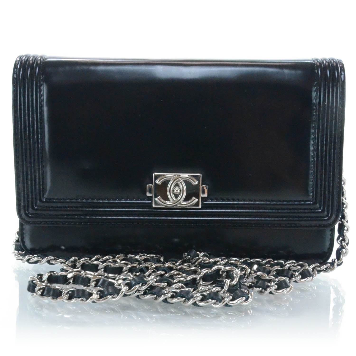 Chanel Glazed Calfskin Boy Wallet On Chain WOC Black 1 of 10