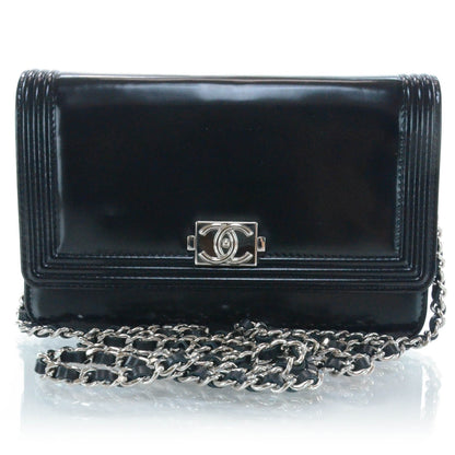 Chanel Glazed Calfskin Boy Wallet On Chain WOC Black 1 of 10