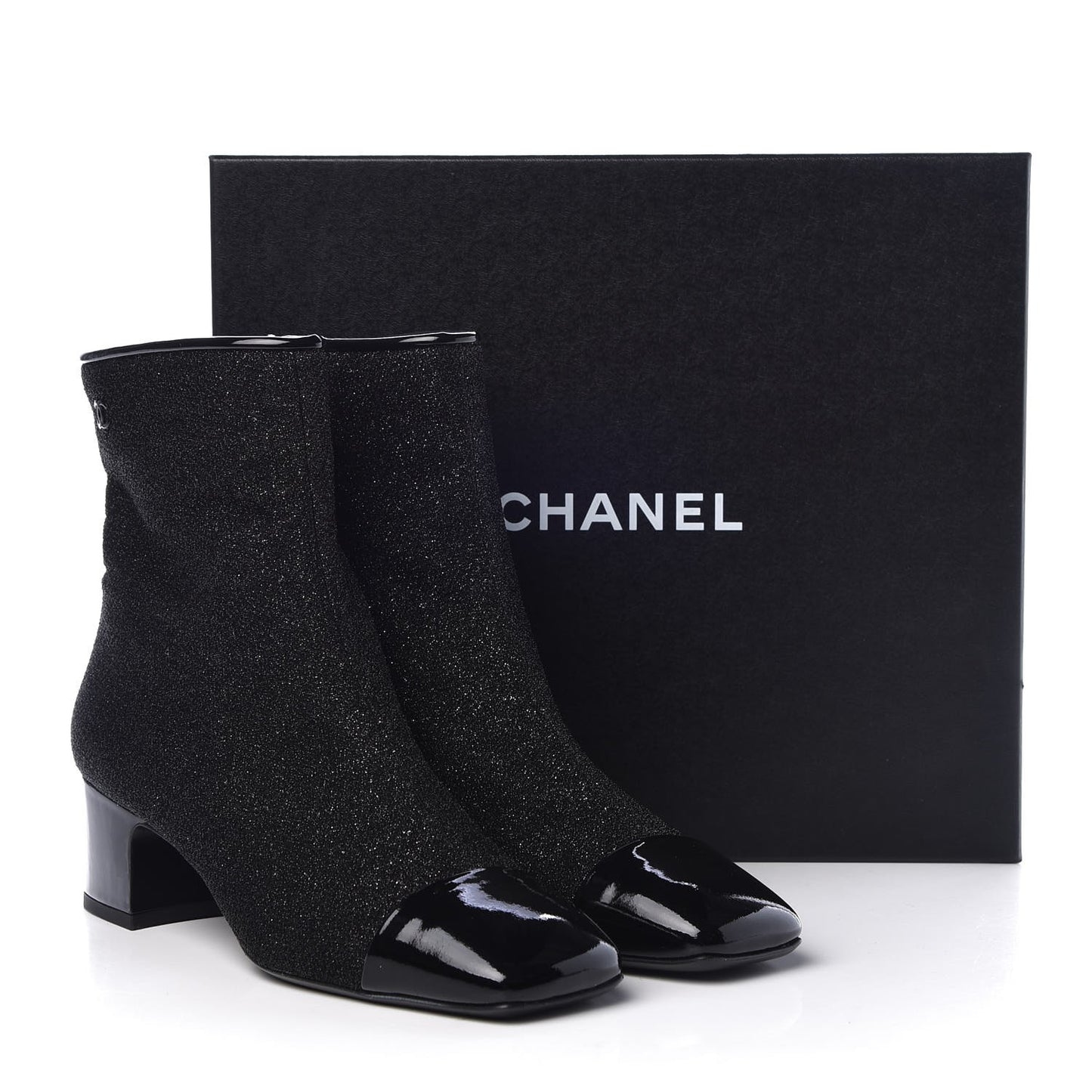 Glitter Patent Cap Toe Short Boots 41 Black