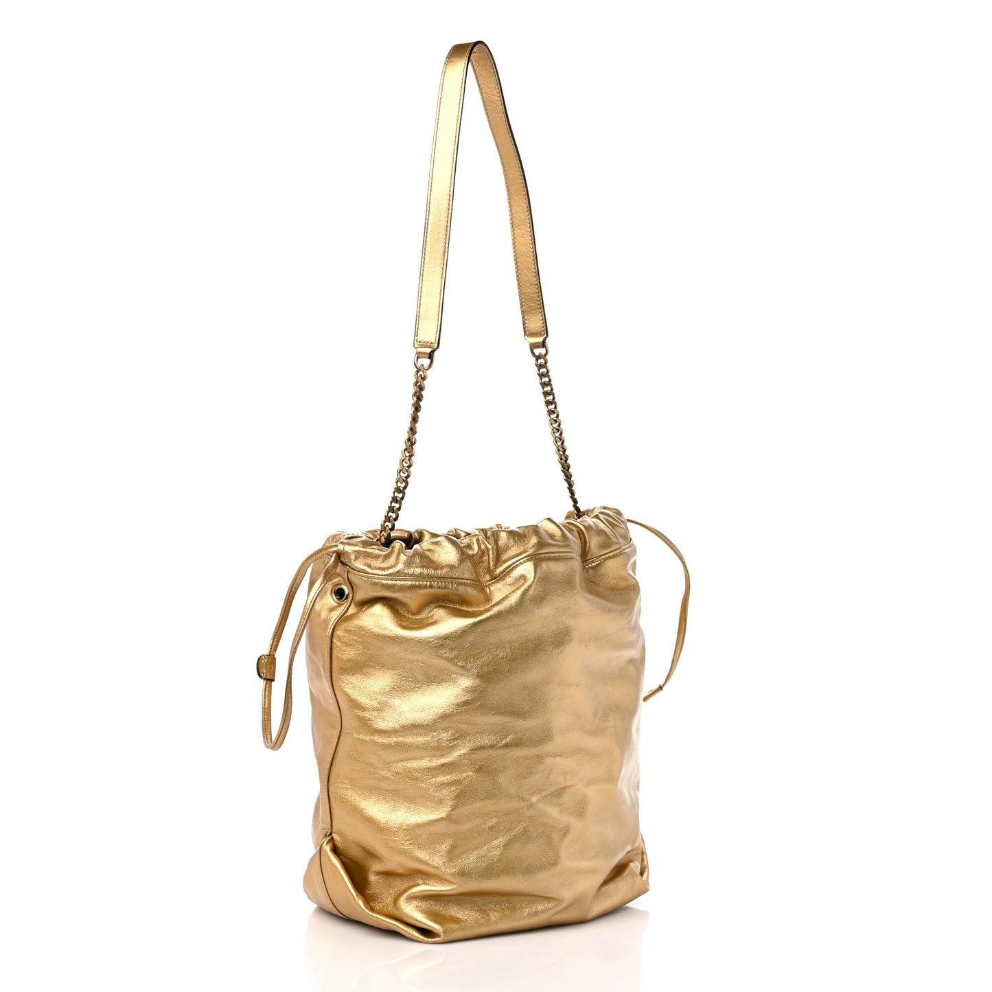 Lambskin Teddy Drawstring Bag Gold