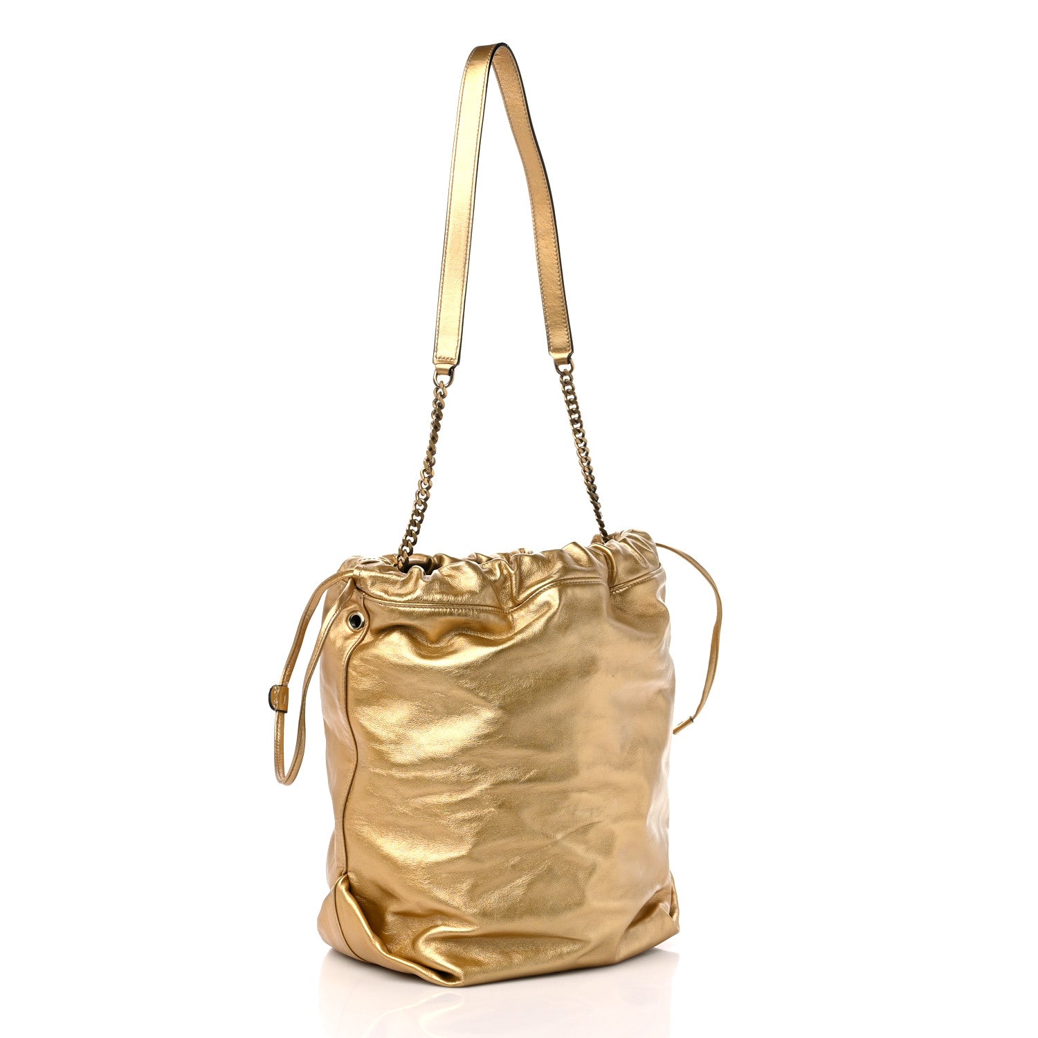 Saint Laurent Lambskin Teddy Drawstring Bag Gold 4 of 11