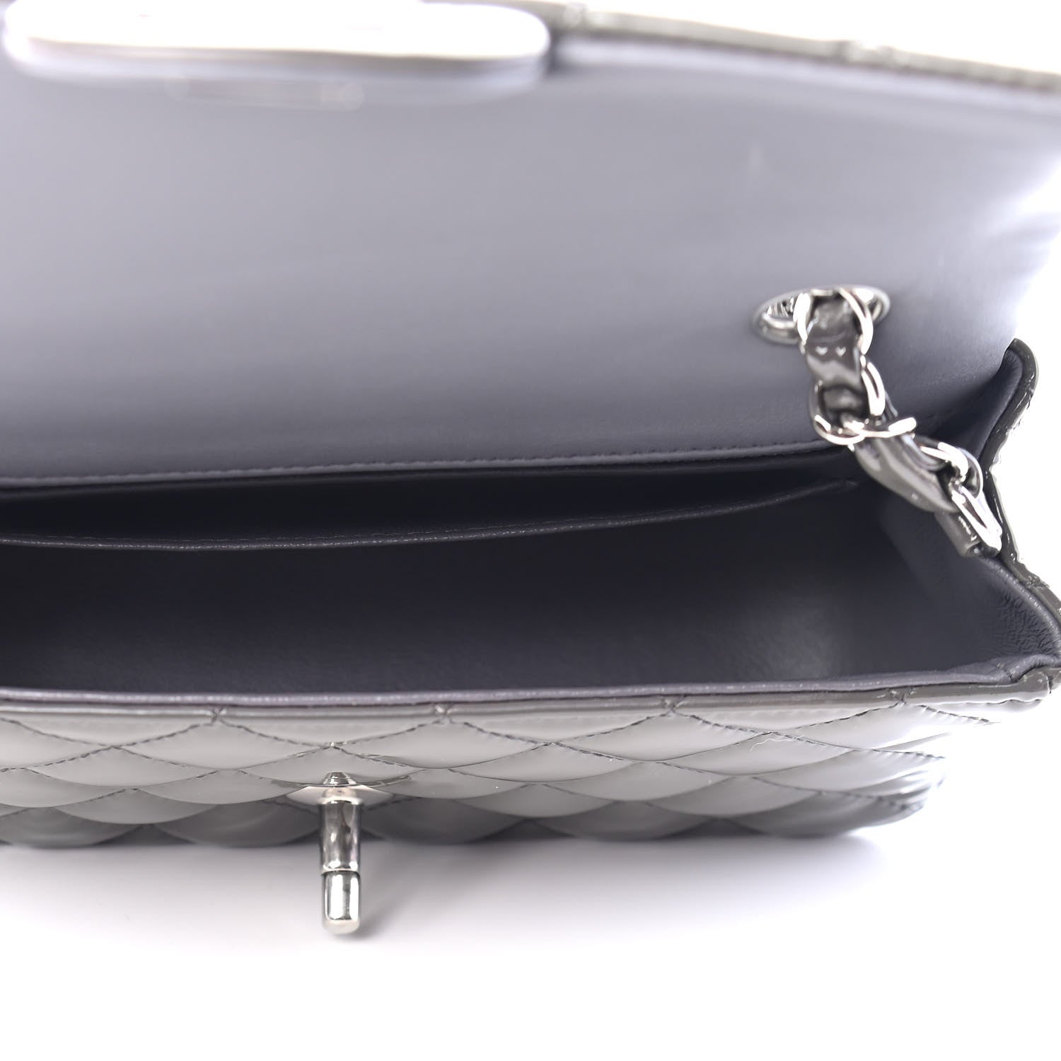 Chanel Patent Calfskin Quilted Mini Rectangular Flap Grey 5 of 9