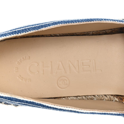 Chanel Canvas Striped Patent CC Espadrilles 35 Navy Black 8 of 10