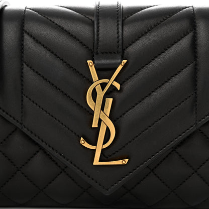 Saint Laurent Lambskin Mixed Matelasse Triquilt Small Monogram Satchel Black 8 of 10