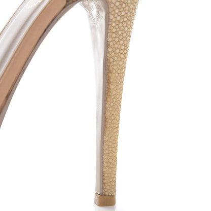 Saint Laurent Calfskin Stingray Embossed Tribute 105 Platform Sandals 37 Natural 14 of 15