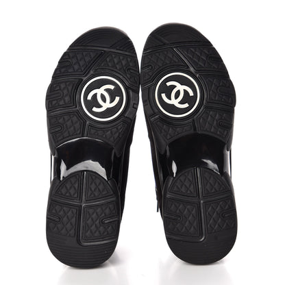 Chanel Suede Velvet Lambskin CC Sneakers 37 Black Blue Silver 5 of 8