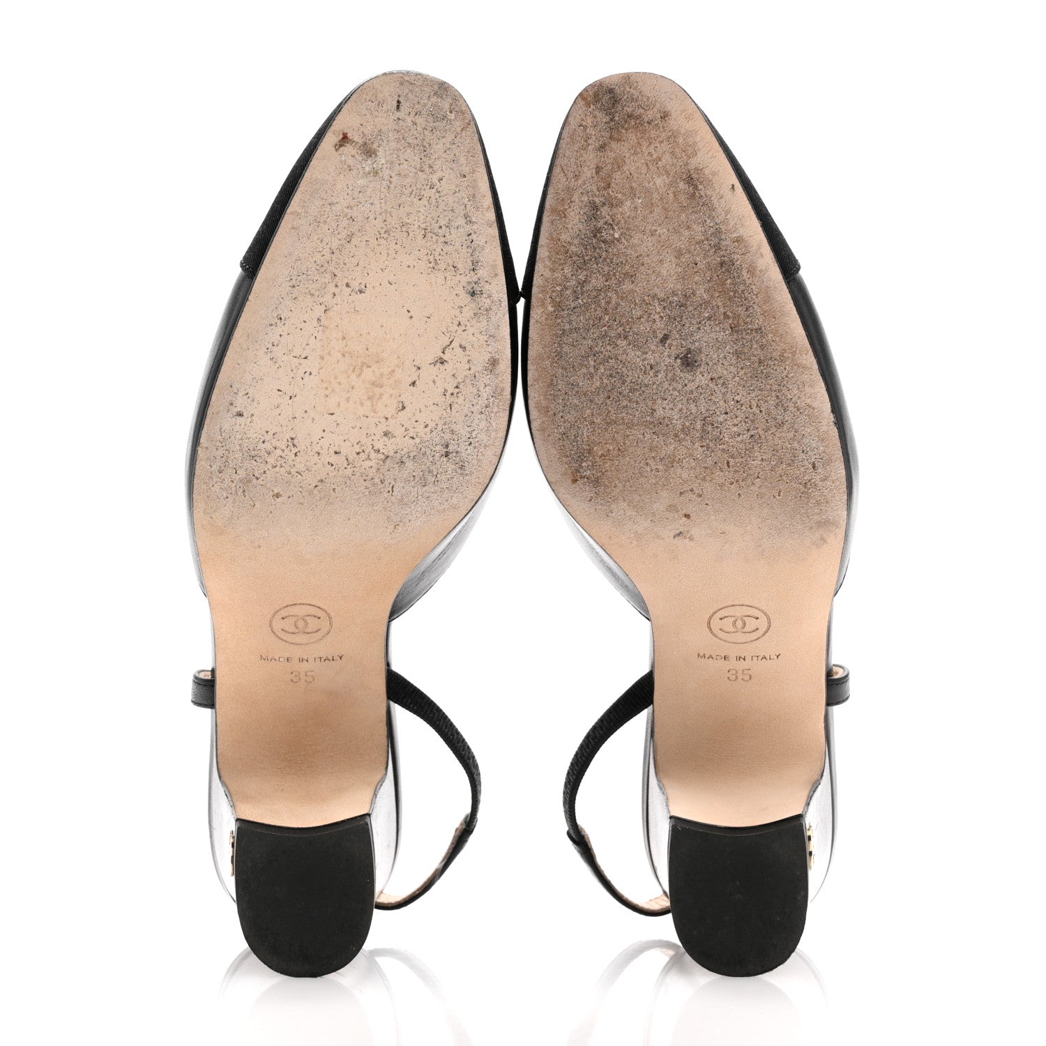 Chanel Goatskin Grosgrain Cap Toe CC Slingback Pumps 35 Black 6 of 13