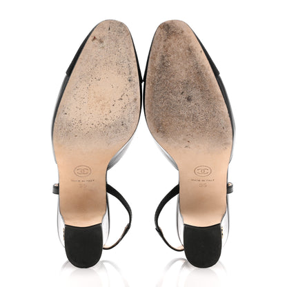 Chanel Goatskin Grosgrain Cap Toe CC Slingback Pumps 35 Black 6 of 13