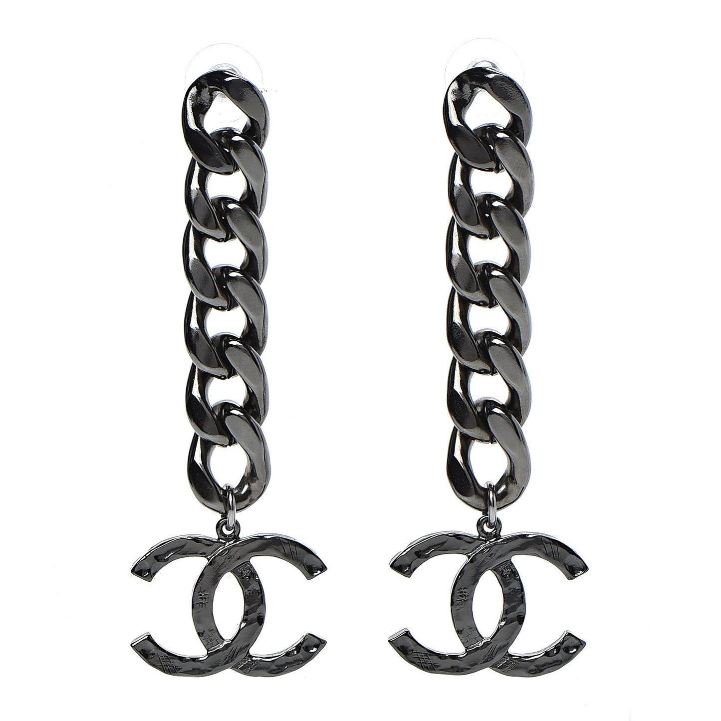 Metal CC Pick Drop Earrings Ruthenium