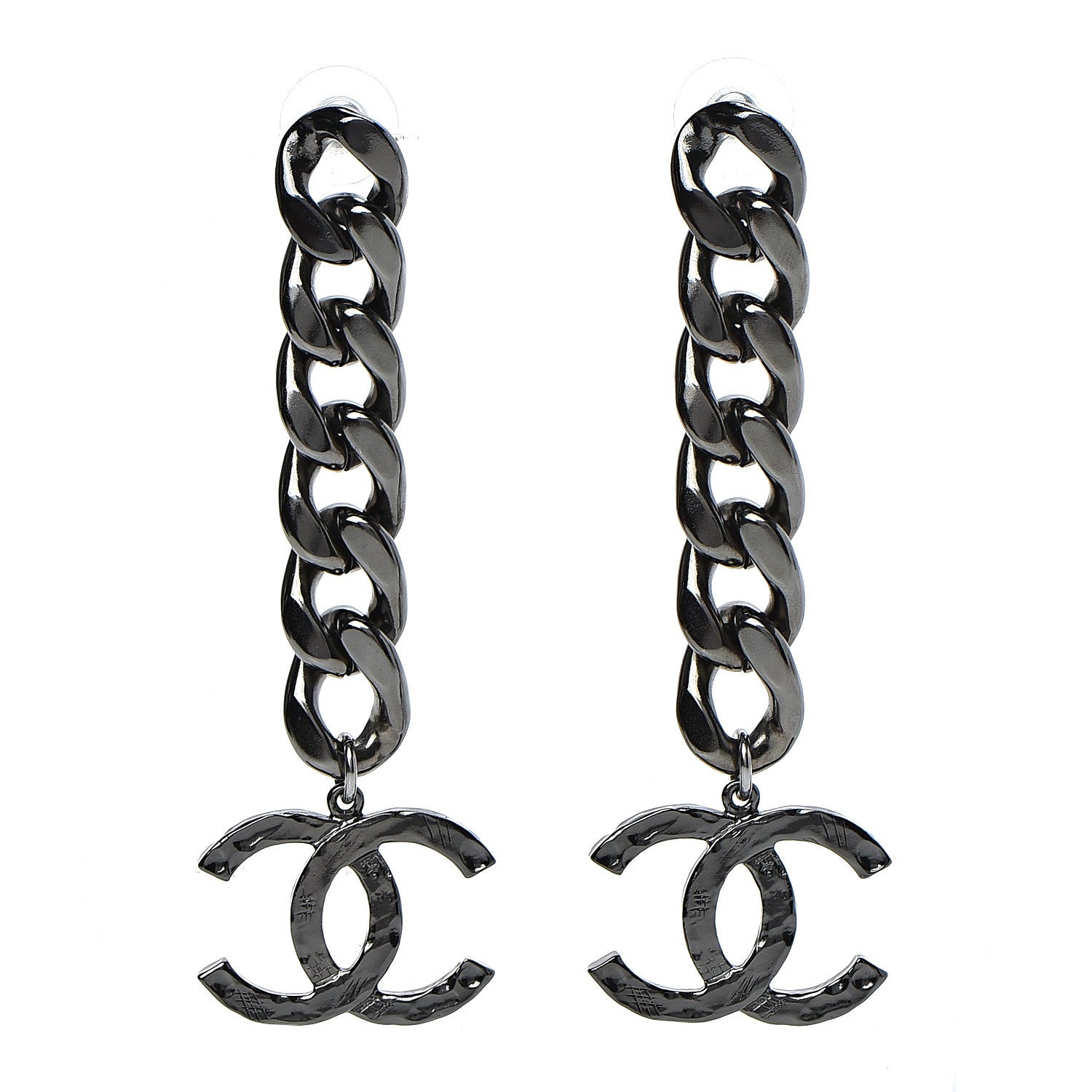 Chanel Metal CC Pick Drop Earrings Ruthenium 1 of 4