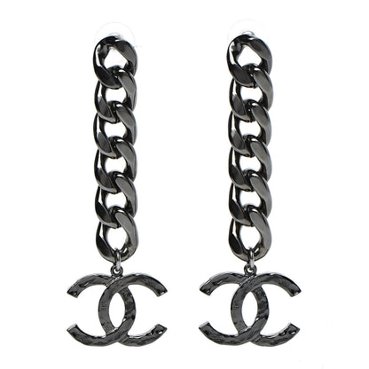 Chanel Metal CC Pick Drop Earrings Ruthenium 1 of 4