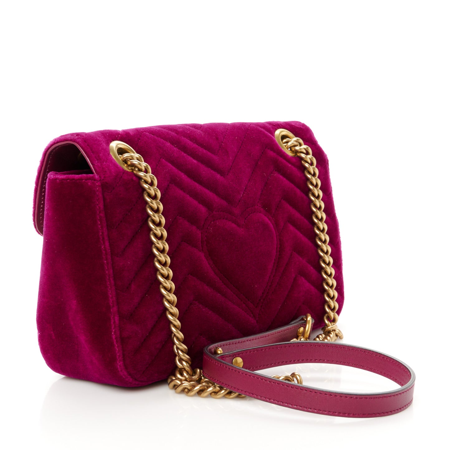 Velvet Matelasse Embroidered Small GG Marmont Shoulder Bag Fuchsia Violet Cyclamen