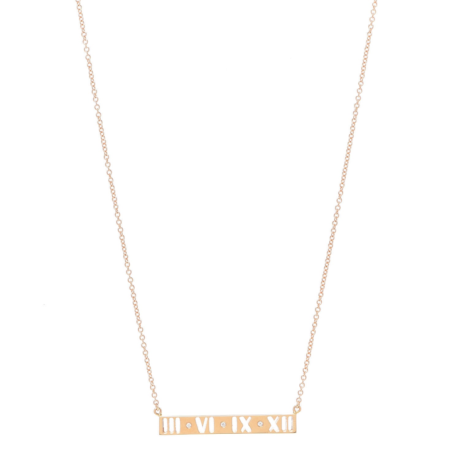 Tiffany 18K Rose Gold Diamond Atlas Pierced Bar Pendant Necklace 1 of 5