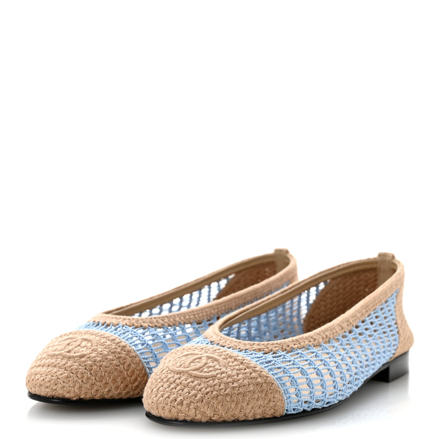 Raffia CC Cap Toe Ballerina Flats 38.5 Blue Beige
