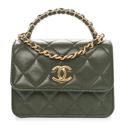 Chanel Lambskin Quilted Chain Top Handle Clutch With Chain Khaki 1 of 11