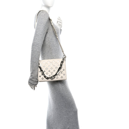 Louis Vuitton Lambskin Embossed Monogram Coussin PM Cream Grey 2 of 10