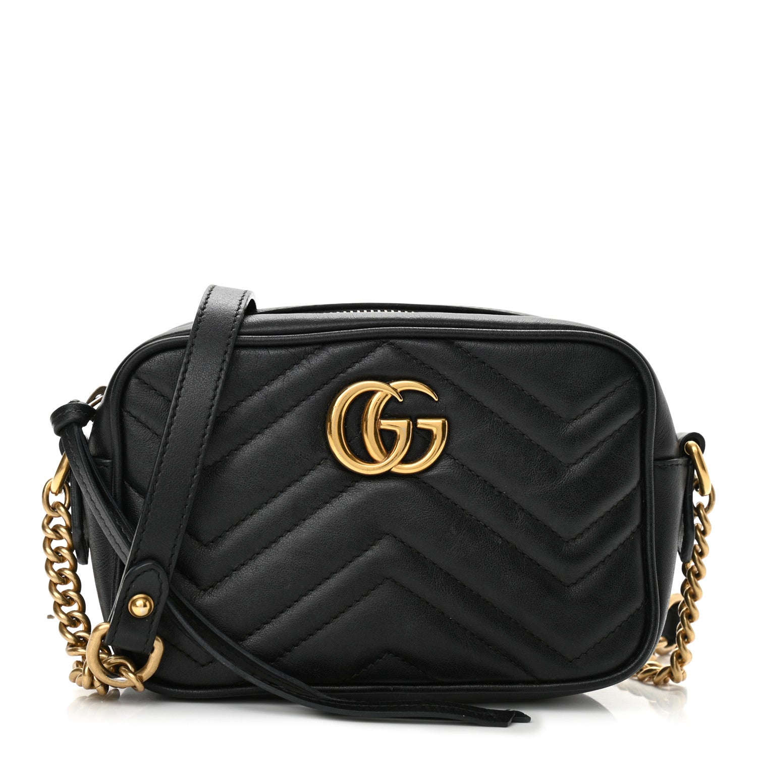 Gucci Calfskin Matelasse Mini GG Marmont Chain Shoulder Bag Black 1 of 10