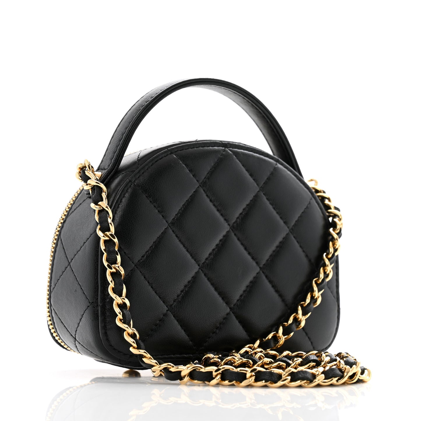 Lambskin Quilted Mini Chic Riviera Top Handle Vanity Case Black