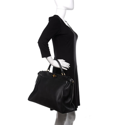 Fendi Vitello Seta Shiny Nappa Large Peekaboo Iconic Satchel Black 1 of 9