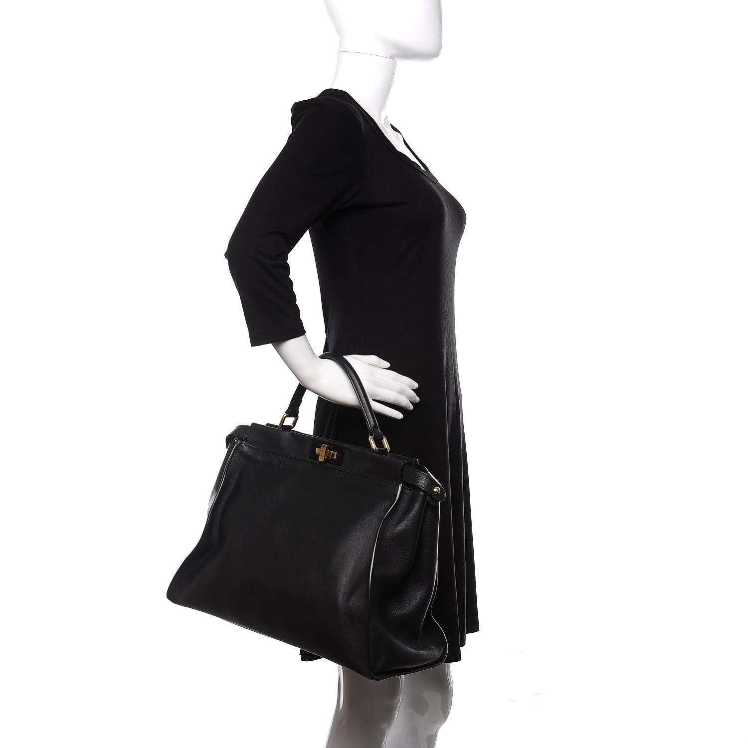 Fendi Vitello Seta Shiny Nappa Large Peekaboo Iconic Satchel Black 2 of 9