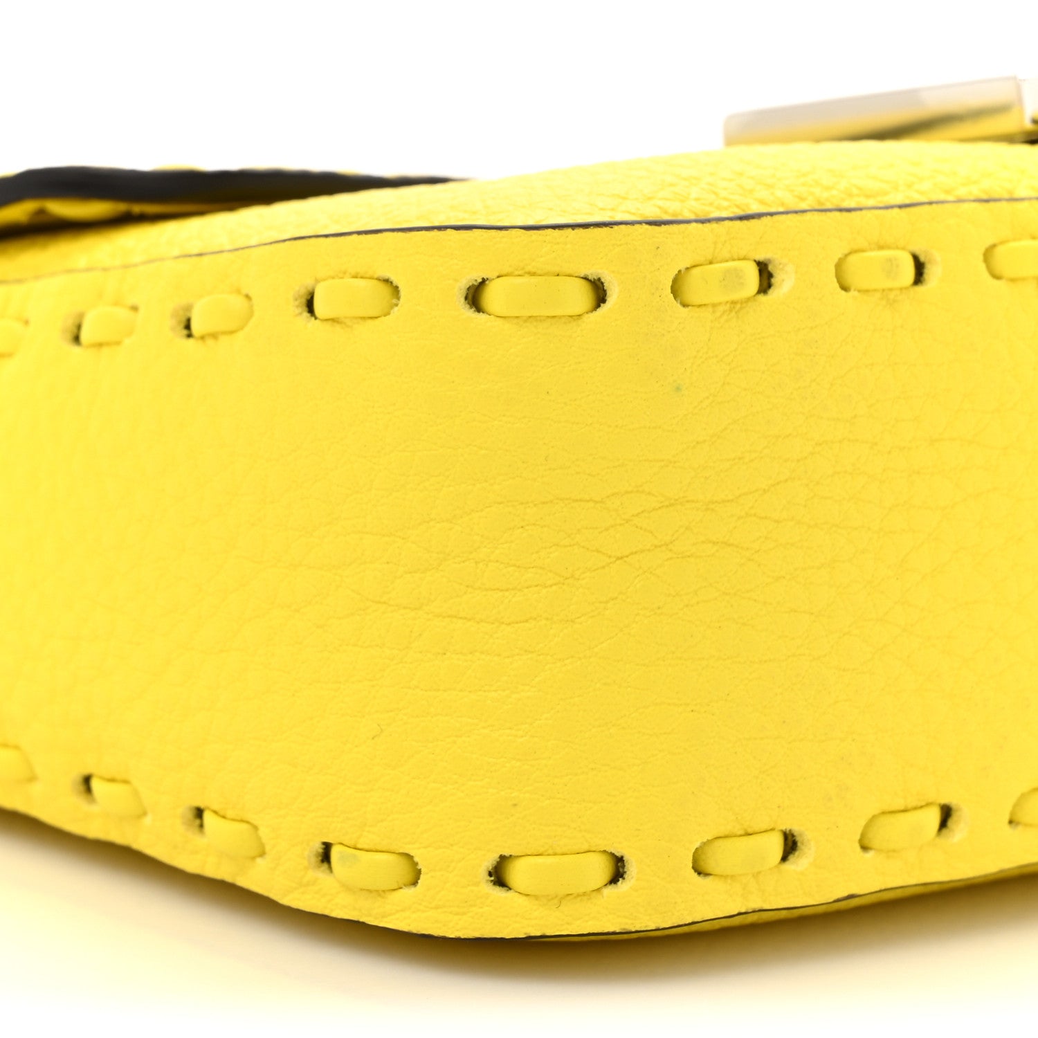 Fendi Cuoio Roma Sellerissima Nappa Sintetica Tape Stitch Mini Baguette Acid Yellow 9 of 11