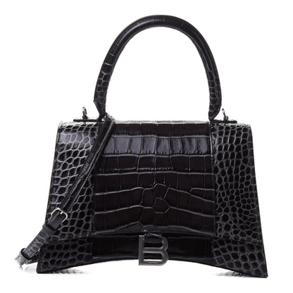 Balenciaga Shiny Calfskin Crocodile Embossed Medium Hourglass Top Handle Bag Dark Grey 1 of 4