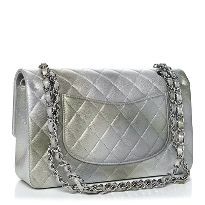 Chanel Metallic Goatskin Quilted Medium Double Flap Grey Green 3 of 10