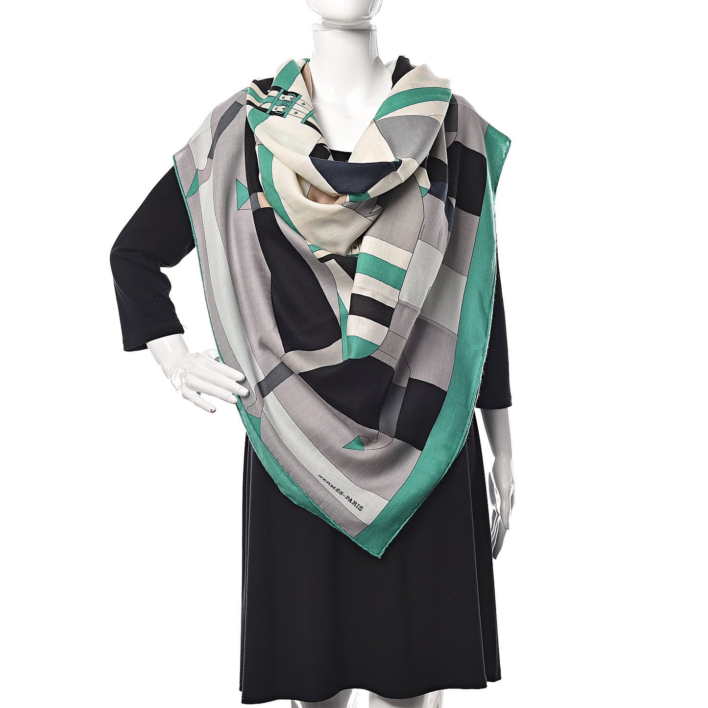Cashmere Silk Rocabar Shawl 140 Menthol Gris White