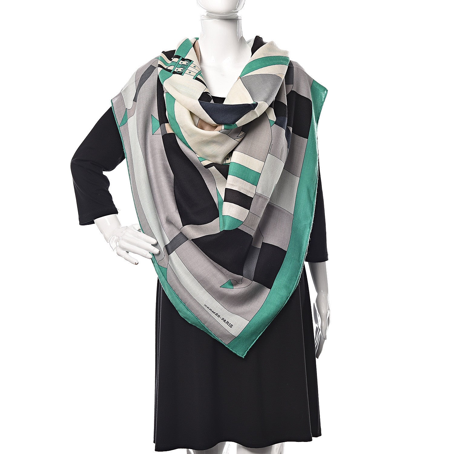Hermes Cashmere Silk Rocabar Shawl 140 Menthol Gris White 2 of 4