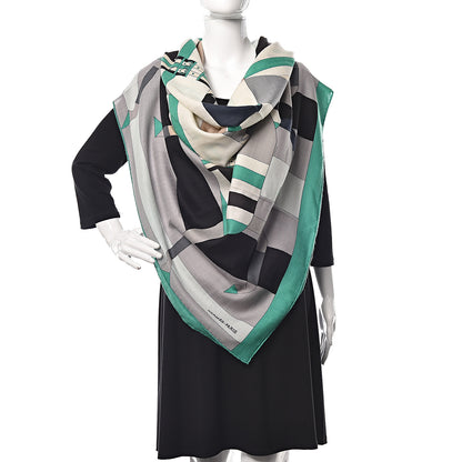 Hermes Cashmere Silk Rocabar Shawl 140 Menthol Gris White 2 of 4