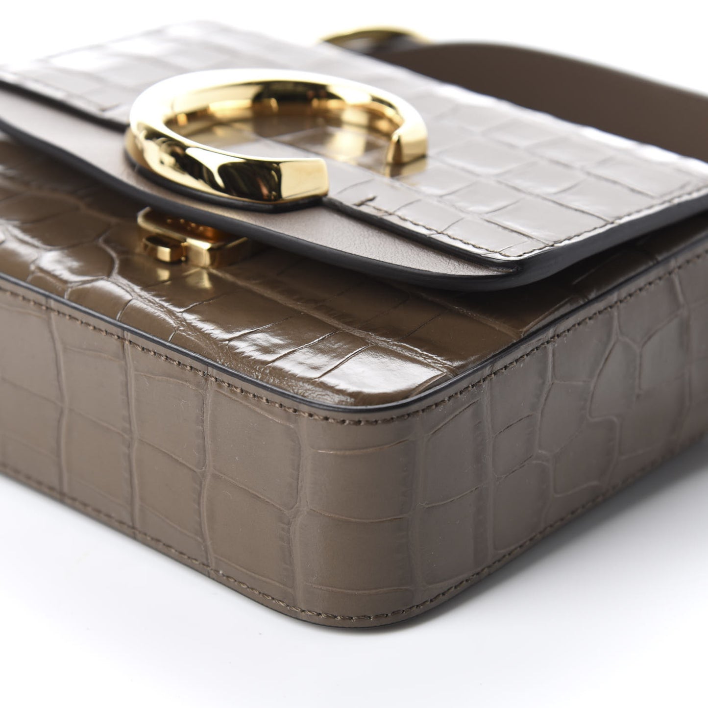 Calfskin Crocodile Embossed Mini C Bag Army Green