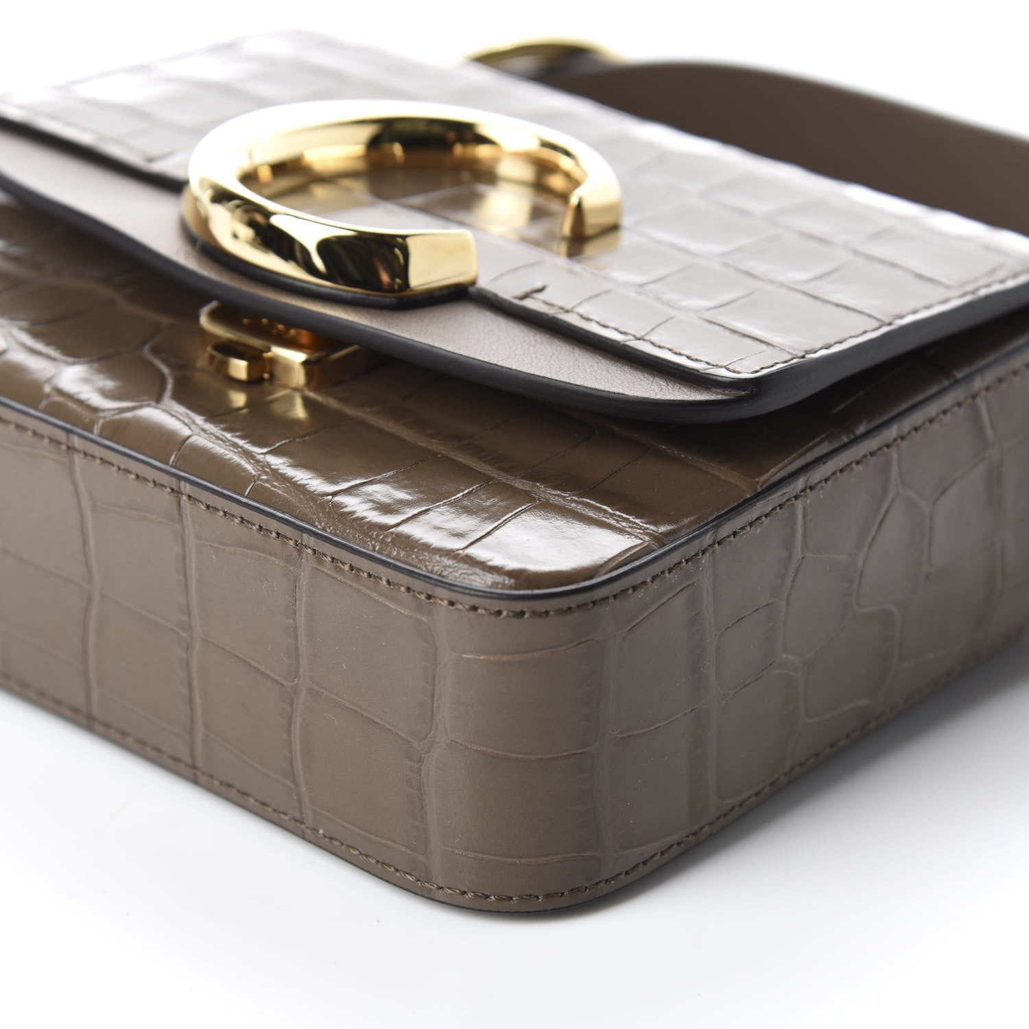Chloe Calfskin Crocodile Embossed Mini C Bag Army Green 7 of 10