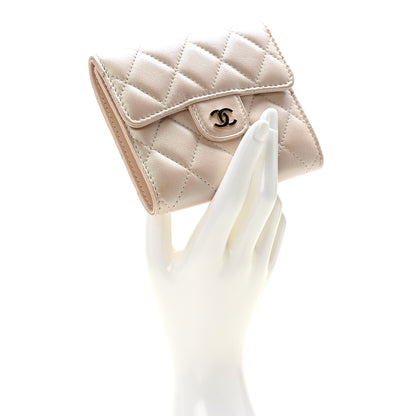 Chanel Iridescent Calfskin Quilted Compact Flap Wallet Beige 2 of 9