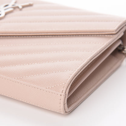 Saint Laurent Grain De Poudre Matelasse Chevron Monogram Chain Wallet Marble Pink 8 of 10