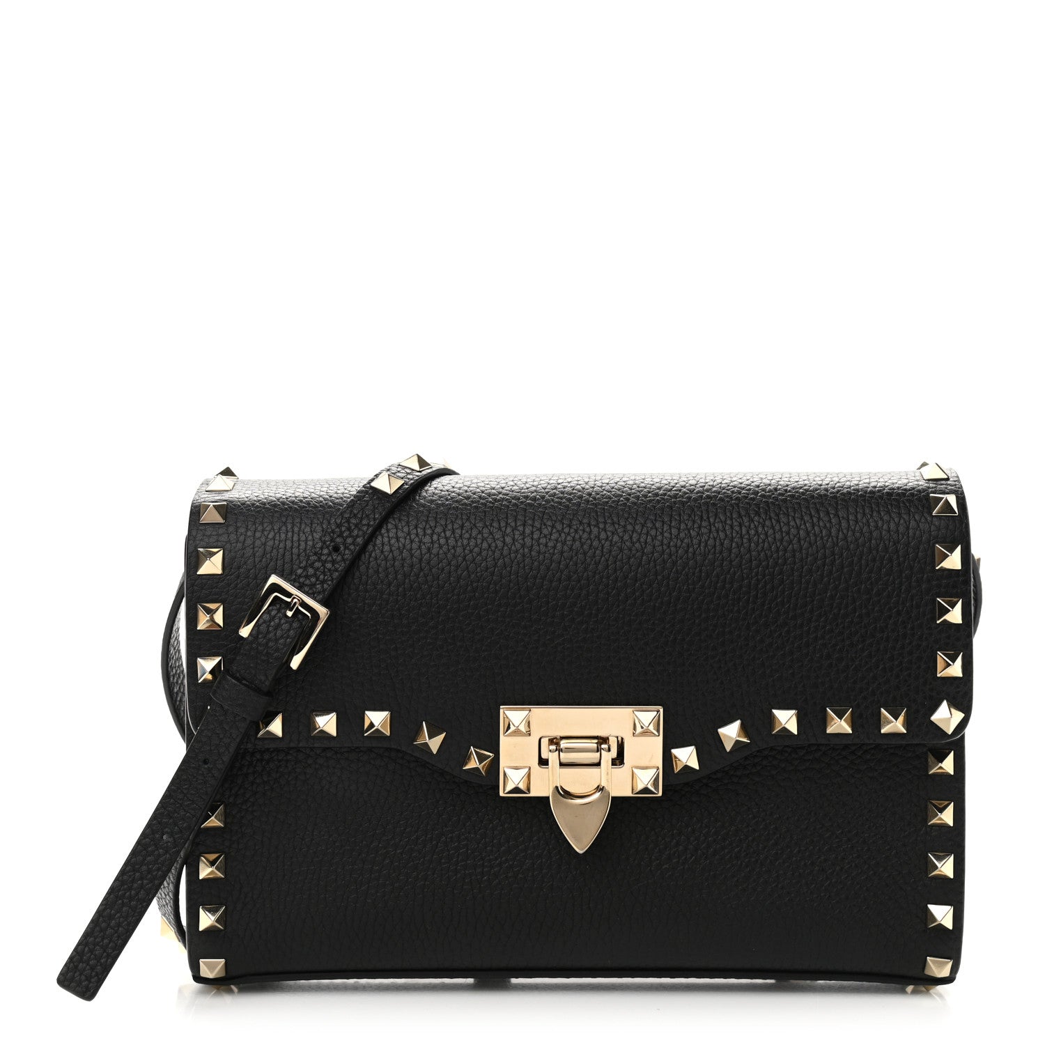 Valentino Garavani Pebbled Calfskin Medium Rockstud Flip Lock Crossbody Bag Black 1 of 12