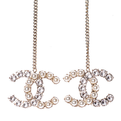 Chanel Crystal Pearl Dazzling Domino Drop Earrings Matte Gold 3 of 6