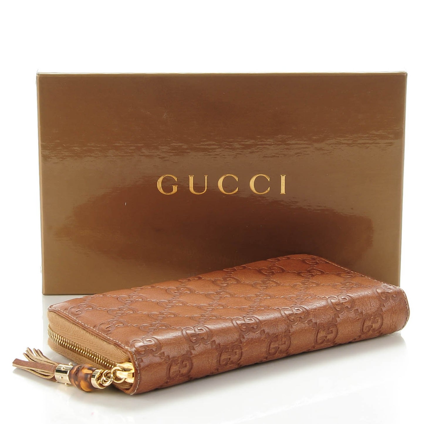 Guccissima Bamboo Tassel Zip Around Wallet Light Brown