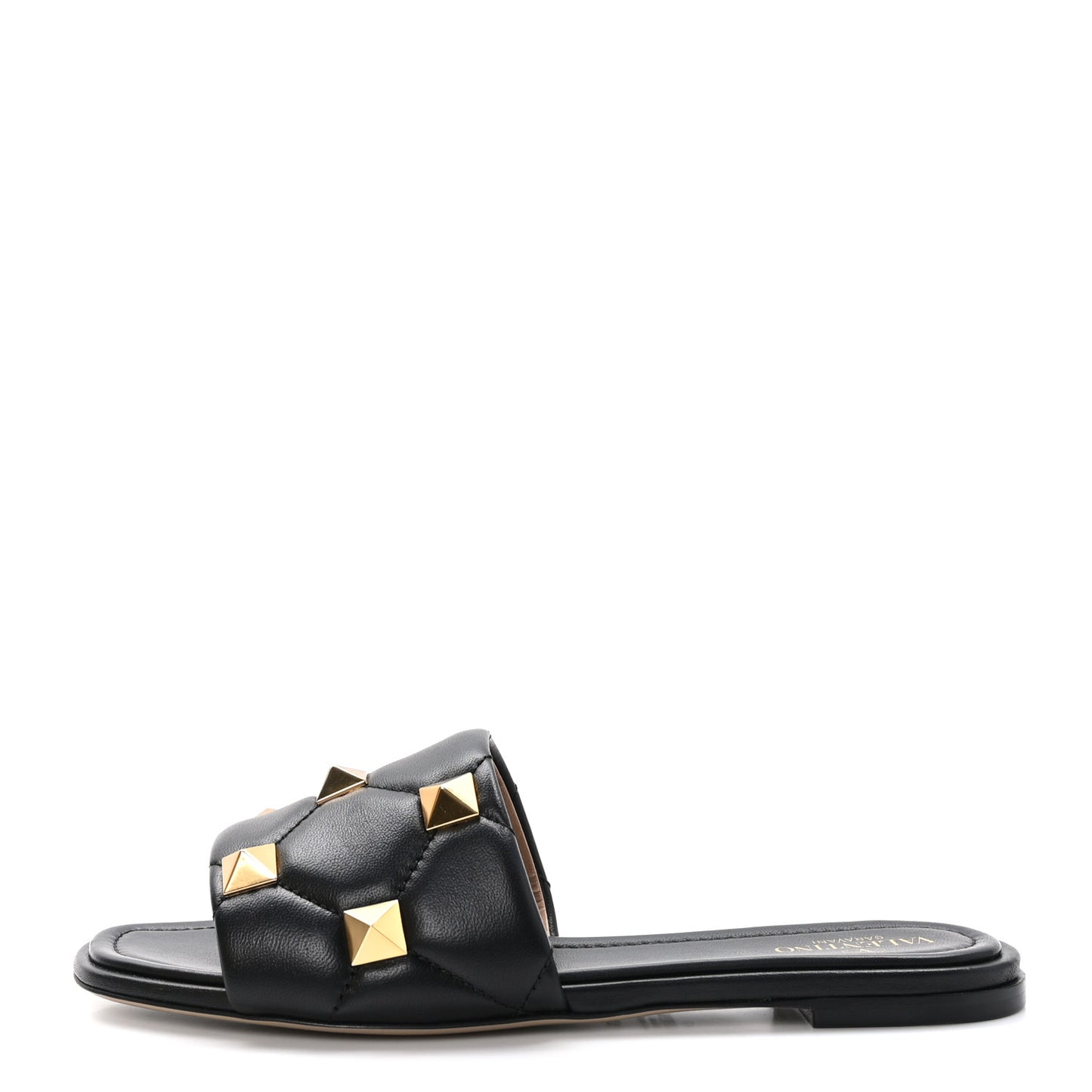 Nappa Roman Stud Flat Slide Sandals 39.5 Black
