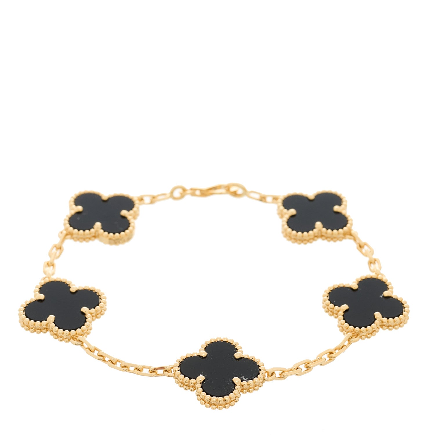 Van Cleef & Arpels 18K Yellow Gold Black Onyx 5 Motifs Vintage Alhambra Bracelet 1 of 5