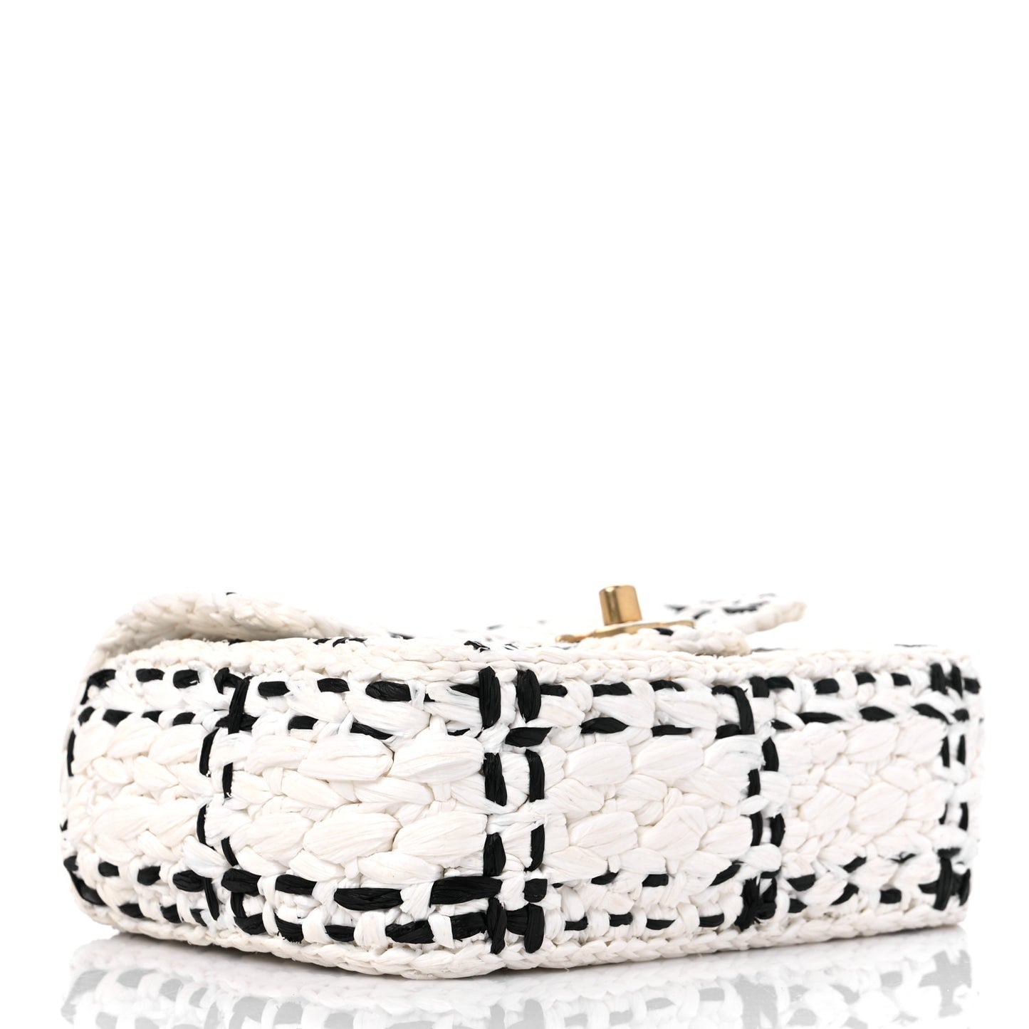 Raffia Effect Tweedy Mini Flap Bag White Black
