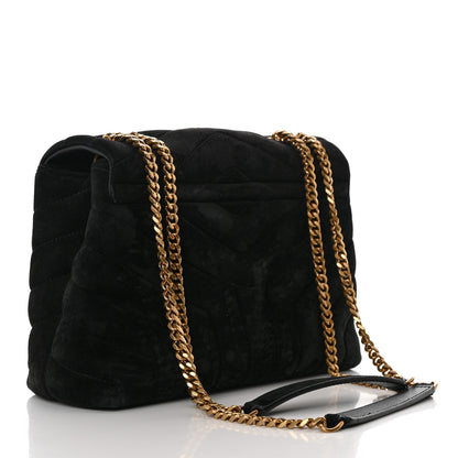 Saint Laurent Suede Calfskin Y Quilted Monogram Small Loulou Chain Satchel Black 2 of 11