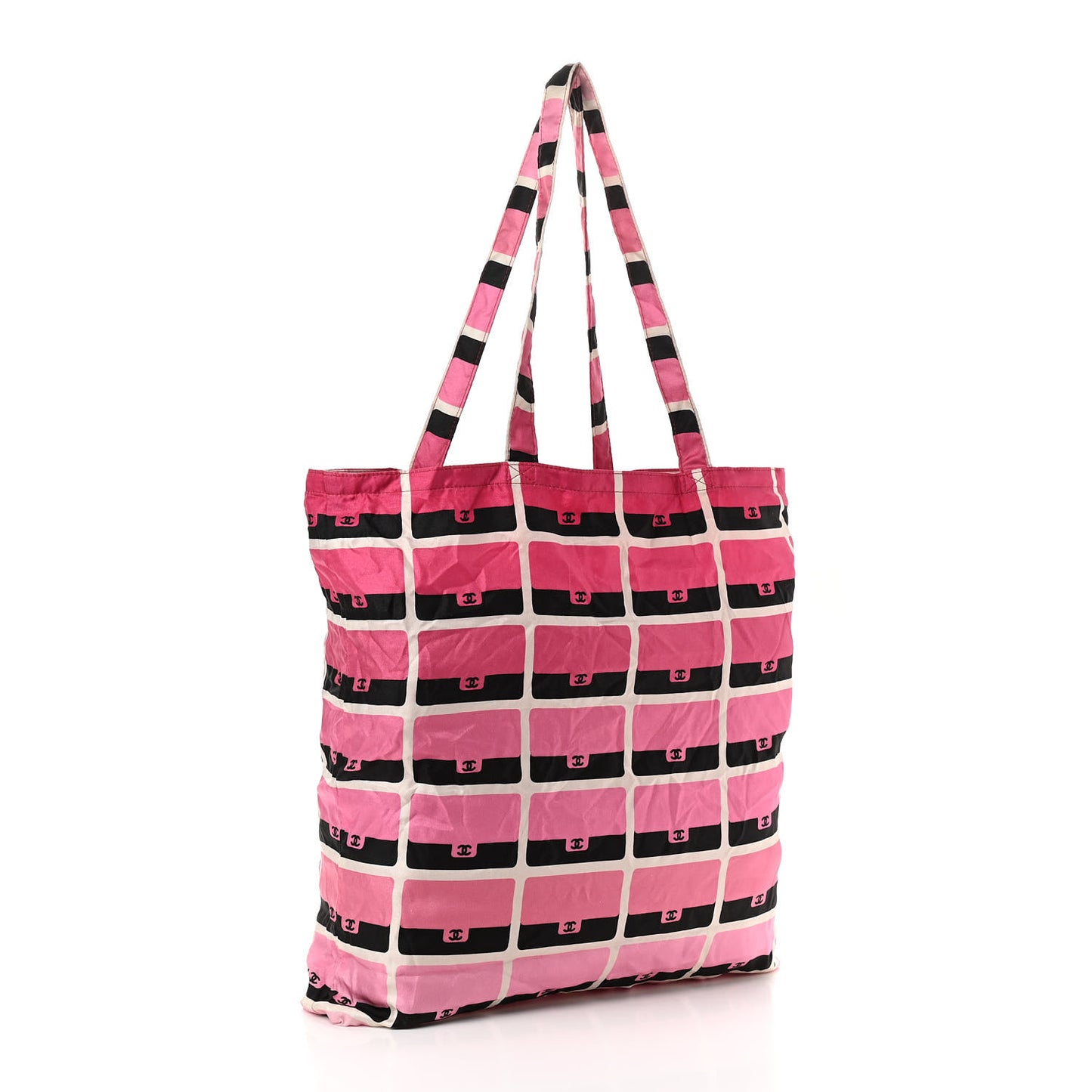 Caviar Fabric Quilted Foldable Tote With Chain Pink Multicolor