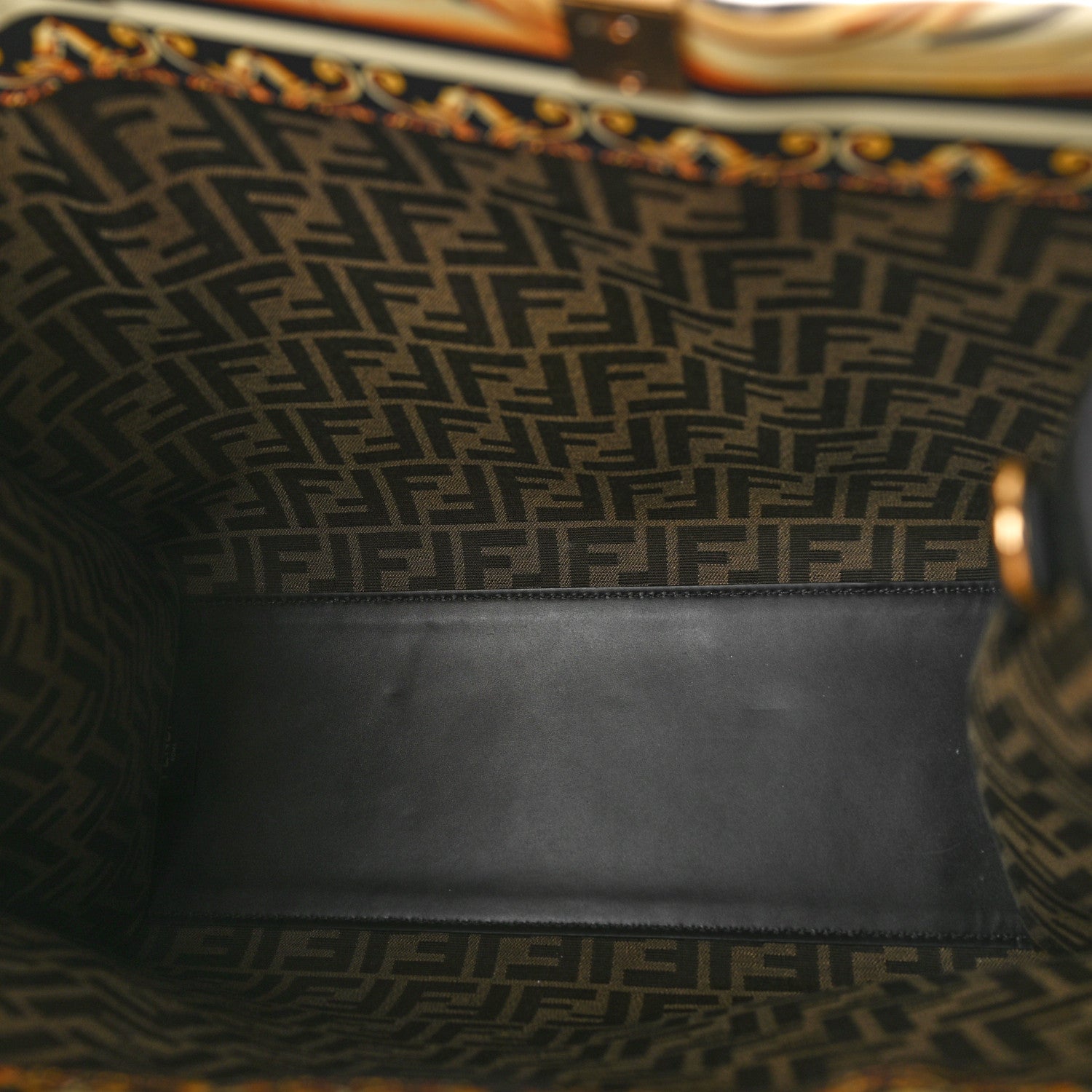 Fendi X VERSACE Calfskin Plexiglass Fendace FF Baroque Print Medium Fendi Sunshine Shopper Tote Black Gold 5 of 8