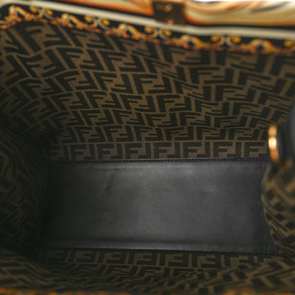 Fendi X VERSACE Calfskin Plexiglass Fendace FF Baroque Print Medium Fendi Sunshine Shopper Tote Black Gold 5 of 8