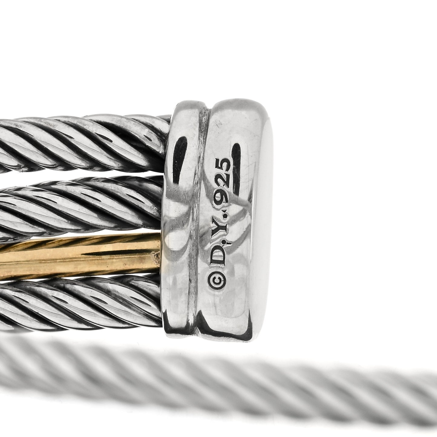 Sterling Silver 18K Yellow Gold Crossover Three Row Cuff Bracelet