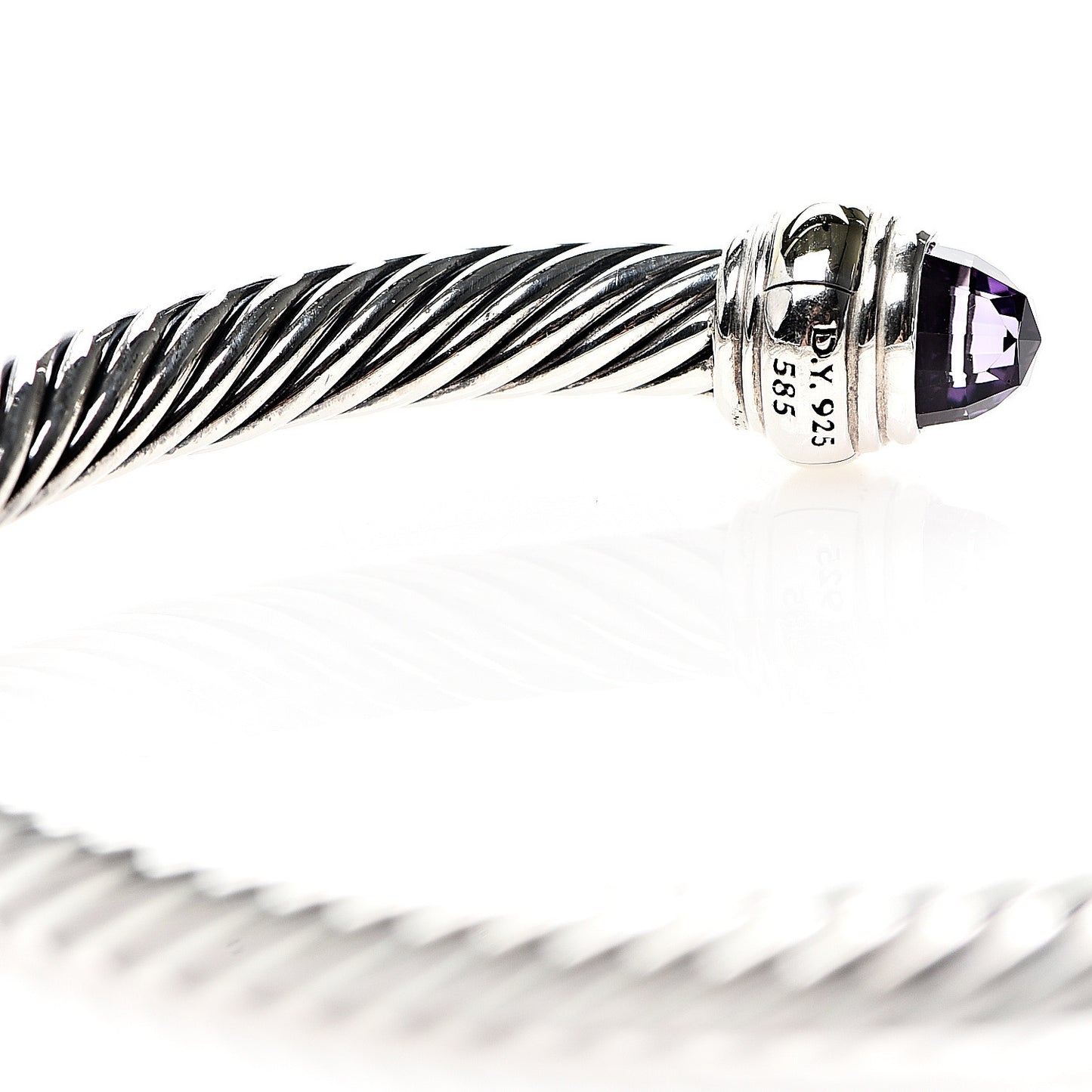 Sterling Silver 14K Yellow Gold Amethyst 5mm Cable Classics Bracelet