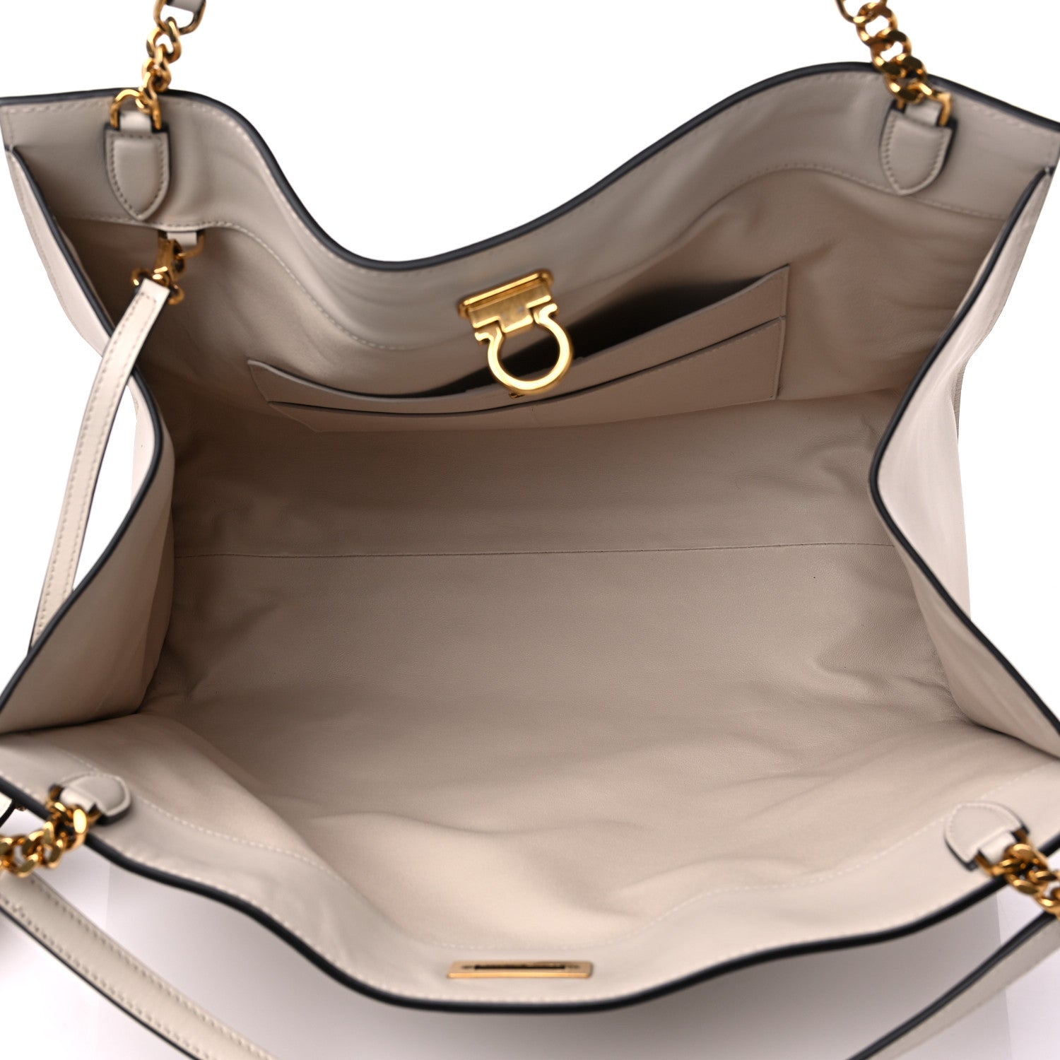 Salvatore Ferragamo Calfskin Gancini Trifolio Tote Bag Beige 6 of 15