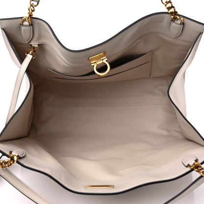 Salvatore Ferragamo Calfskin Gancini Trifolio Tote Bag Beige 6 of 15