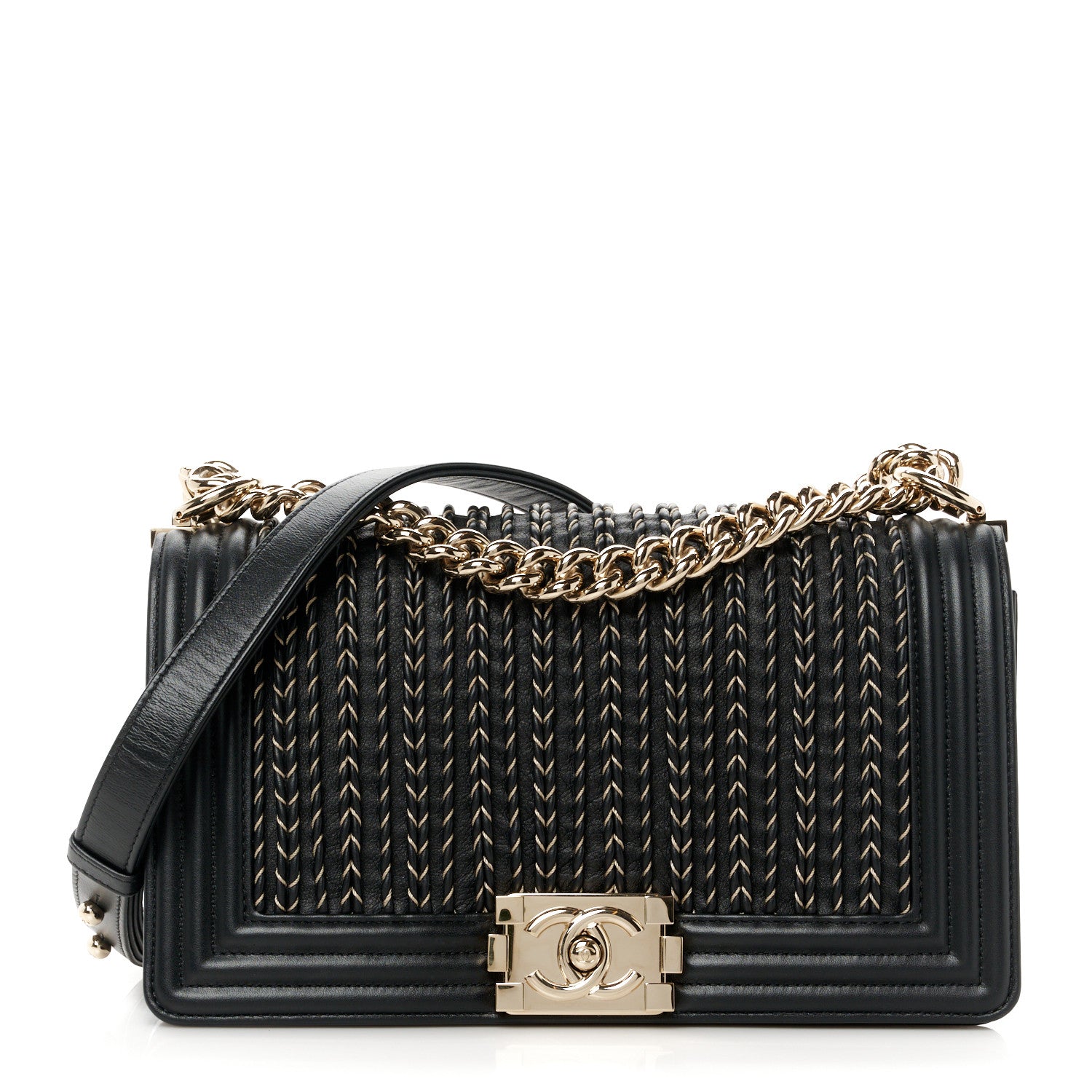 Chanel Calfskin Braided Medium Boy Flap Black 1 of 11