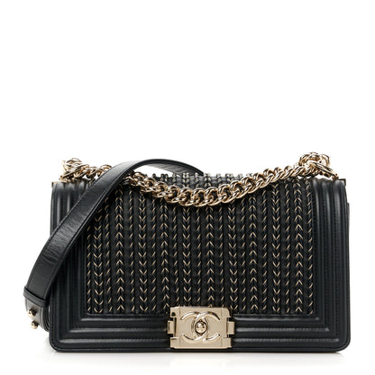 Chanel Calfskin Braided Medium Boy Flap Black 1 of 11